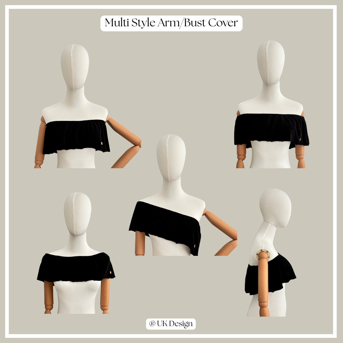 Multi style towelling arm or bust cover in soft quick dry fabric