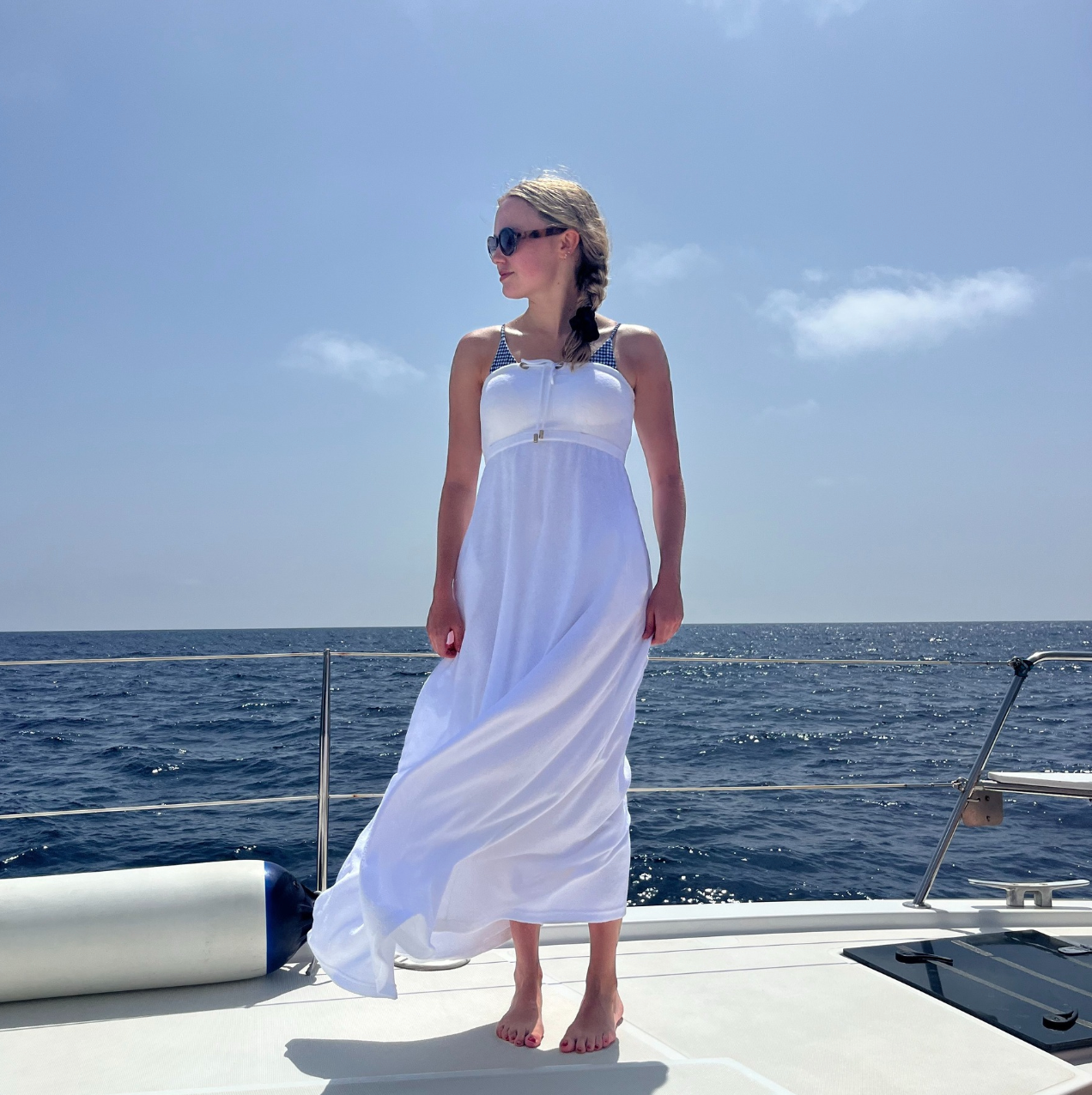 Luxury long towel dress – quick-drying, lightweight, and perfect for yachting, maternity comfort, and post-swim relaxation.
